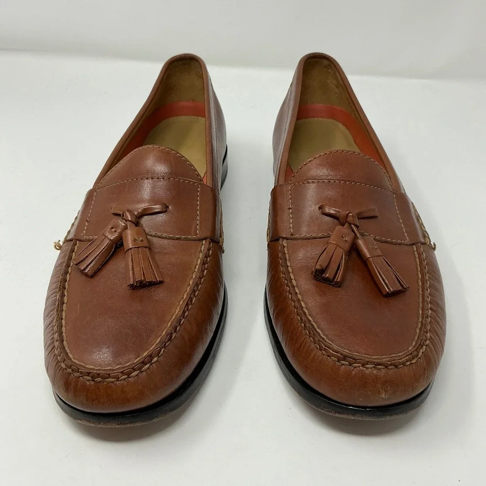 Cole Haan Chestnut Brown Leather Tassel Slip-Ons